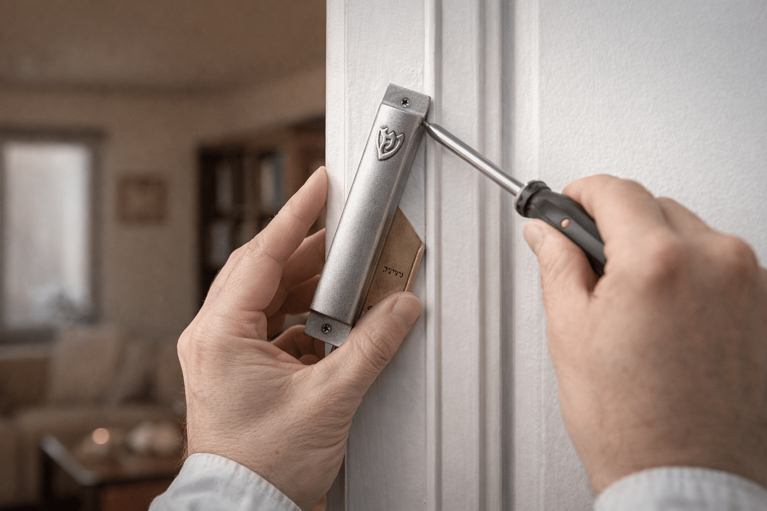 Guide étape par étape pour poser une mézouza cashère sur le montant droit de la porte